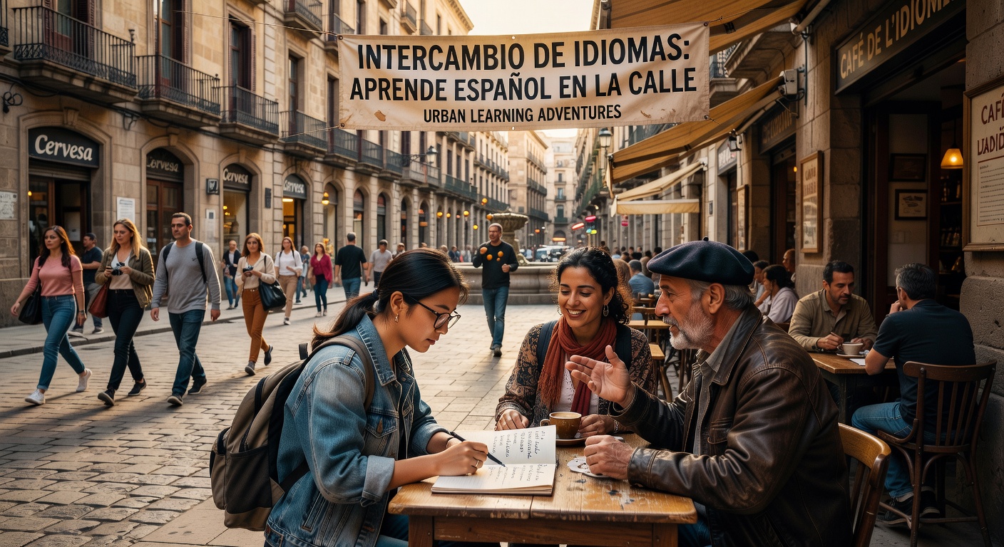 Práctica de idiomas en un café de Barcelona