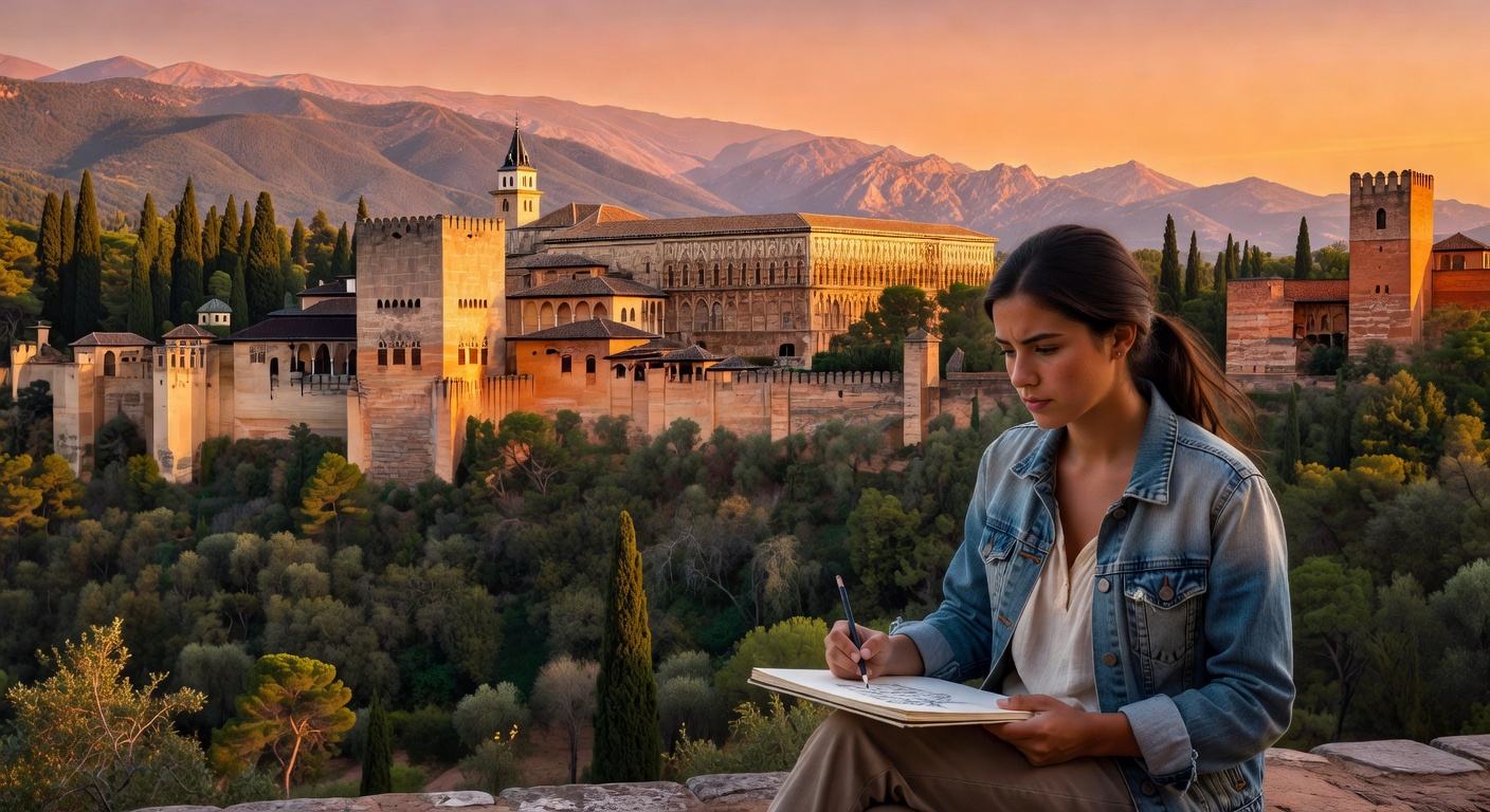 Dibujando la Alhambra al atardecer